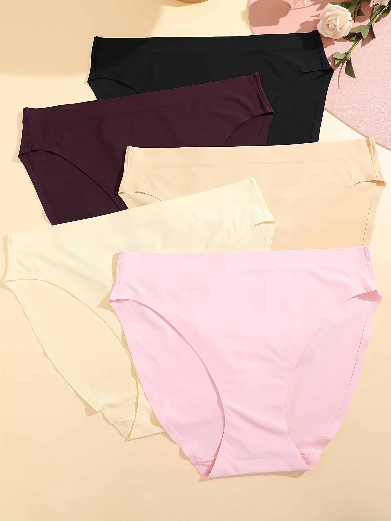 5pcs Seamless Solid Briefs, Comfy & Breathable Stretchy Intimates Panties, Women's Lingerie & Underwear