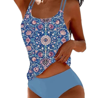 Printed split high waisted swimsuit