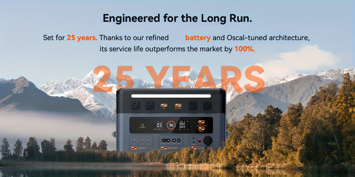 OSCAL 2400W Solar Generator PowerMax 2400 | 1872Wh Portable Power Station with 1.45H Full Charging, APP Control, Battery Backup for Home, Camping & RVs, 4800W Peak, LiFePO4 Battery, Metal & Plastic Construction