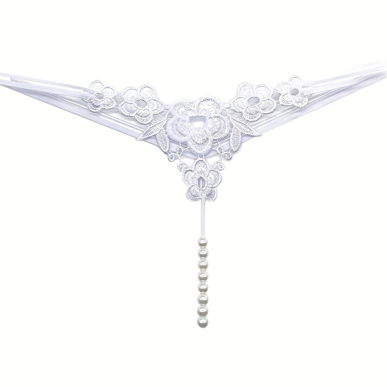 Floral Embroidery Thong, Hollow Out Faux Pearl Panties, Women's Sexy Lingerie & Underwear