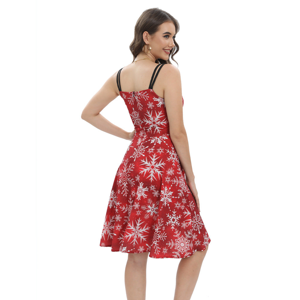 Christmas dress snowflake suspender women's dress
