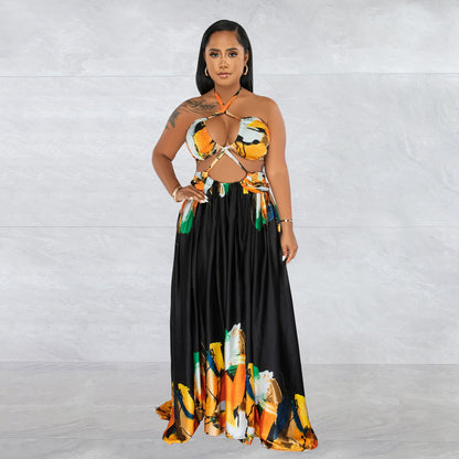 Fashion Women's Tie-front Sleeveless Wrap Bodycon Long Dress