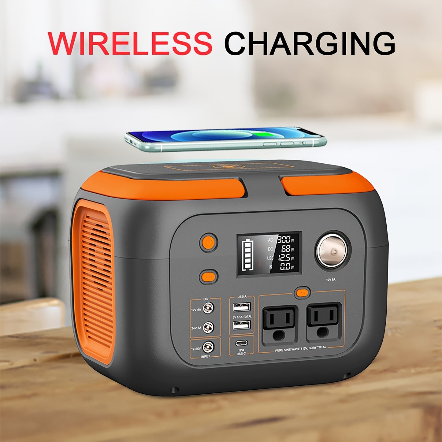 Portable Power Station 300W Solar Generator (Solar Panel Not Included), High-Capacity Battery Pack, 110V Pure Sine Wave AC Outlet, DC USB Mobile Power Supply for Camping, RV Trips, CPAP Machines, and Hurricanes, Outdoor Energ