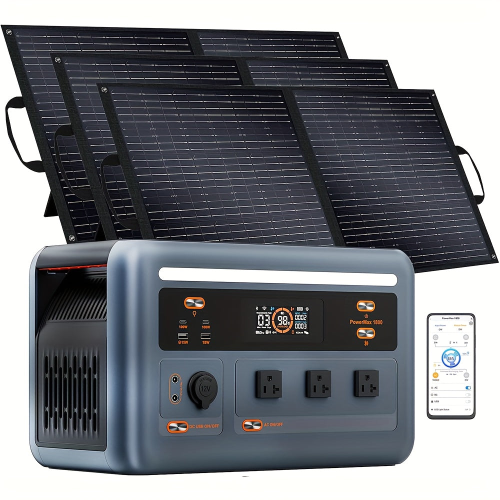 OSCAL PowerMax 1800 Solar- Generator System with 3x100W Solar Panels, 1024Wh Large Capacity, 800W Fast Charging, APP Control,O Overload & Short-Circuit, Heavy-Duty Portable Power Station for Home, Camping, RV, Emergency Backu