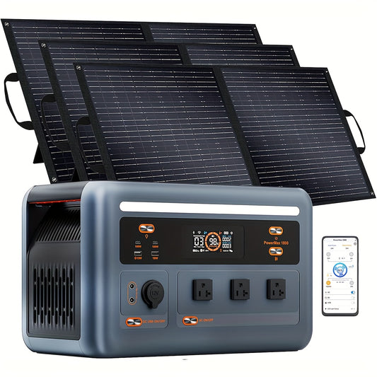 OSCAL PowerMax 1800 Solar- Generator System with 3x100W Solar Panels, 1024Wh Large Capacity, 800W Fast Charging, APP Control,O Overload & Short-Circuit, Heavy-Duty Portable Power Station for Home, Camping, RV, Emergency Backu
