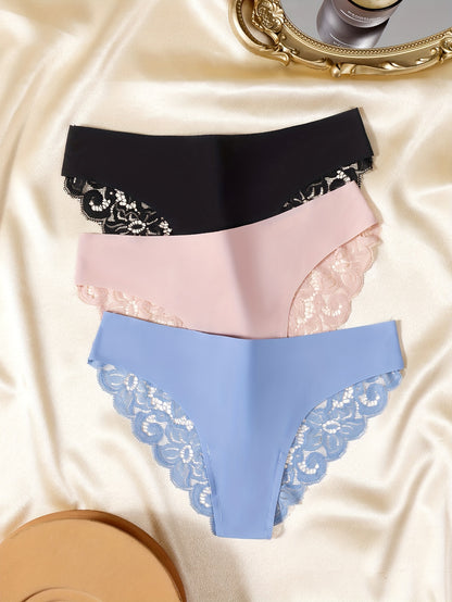 6pcs Contrast Lace Briefs, Comfy & Seamless Scallop Trim Intimates Panties, Women's Lingerie & Underwear