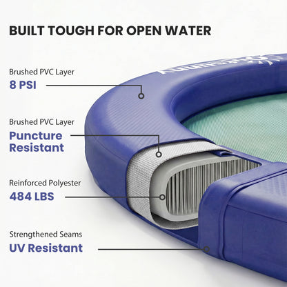 8FT Inflatable Water Hammock Floating Ring, Inflatable Floating Dock Platform for for Lakes, Pools, Oceans, Blue