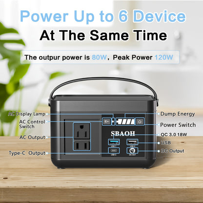 Portable Power Station 88.8WH, Solar Generator Lithium Battery Power 110V AC USB-C Power Delivery Solar Generators For Camping, Road Trips, Emergency Power