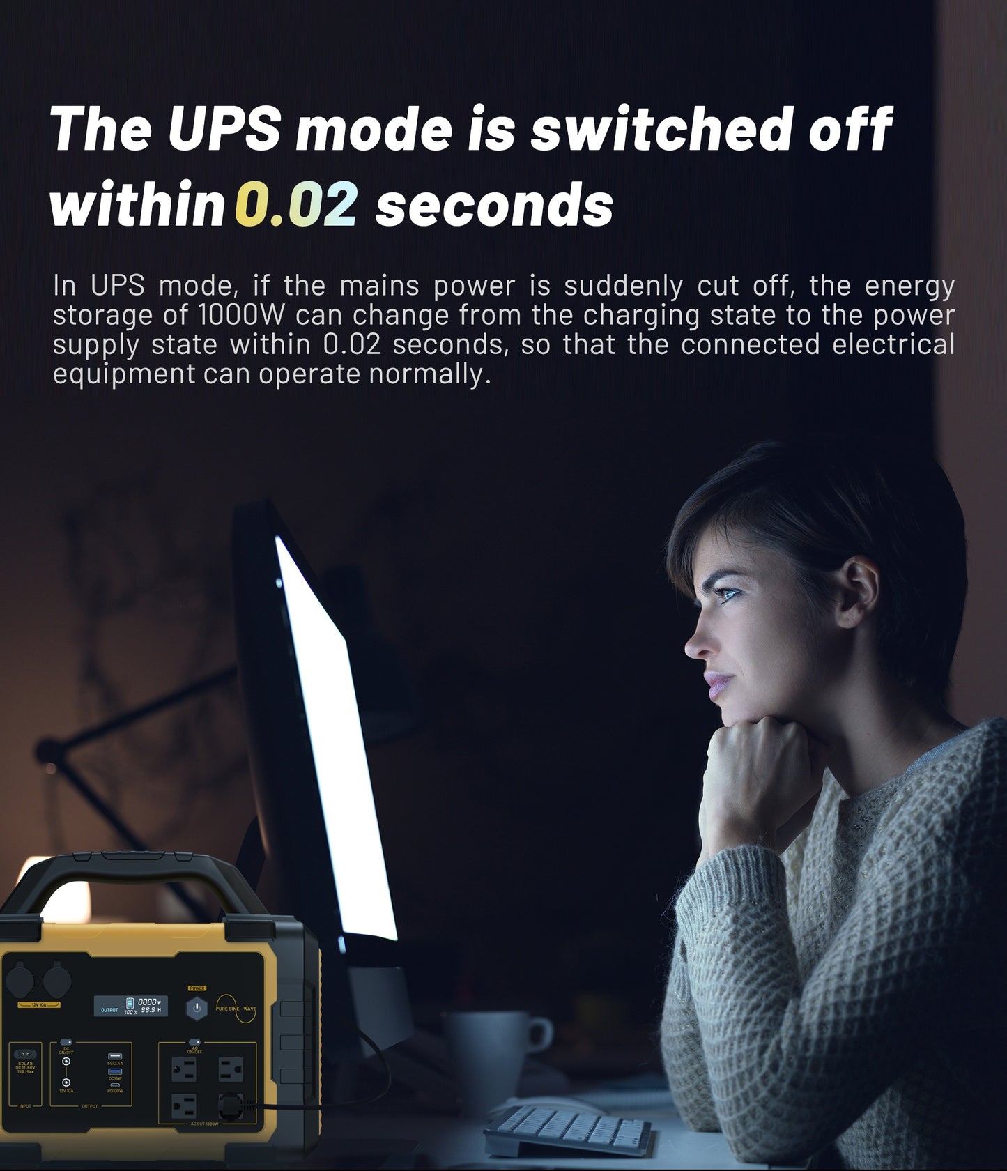 1800W 1024Wh Portable Power Station with 200W Solar Panel, 1024Wh LiFePO4 Battery, 1.2H Fast Charging, UPS Function, 4x1800W AC/100W USB-C Output Use As A Solar Generator for Home Backup Power, Camping & RVs, CPAP