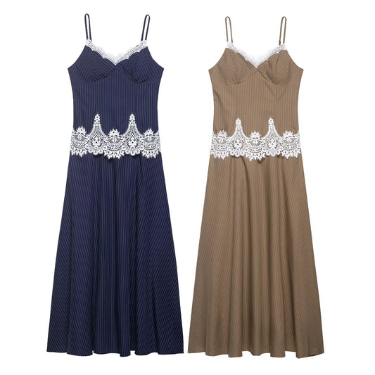 Chic Lace Spliced Strap Dress for Women Dress