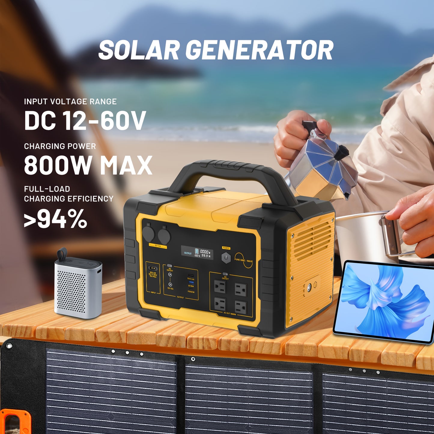 1800W 1024Wh Portable Power Station with 200W Solar Panel, 1024Wh LiFePO4 Battery, 1.2H Fast Charging, UPS Function, 4x1800W AC/100W USB-C Output Use As A Solar Generator for Home Backup Power, Camping & RVs, CPAP