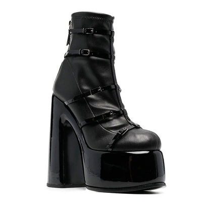 Women's Shoes New Fashion Autumn Winter Chunky High Heel Black Wine Red Buckle Dress Party Female Ankle Boots 35-43