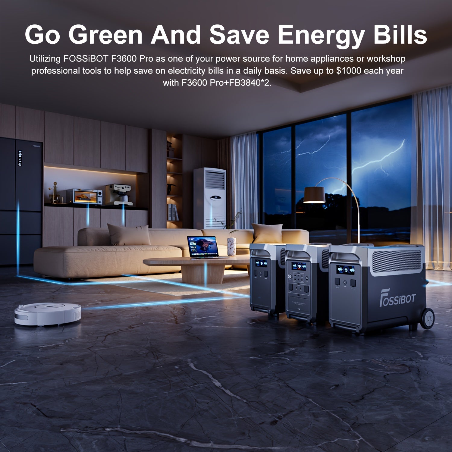 FOSSiBOT F3600 Pro Solar Generator, 3840 Wh LiFePO4 Portable Power Station, 3 X 230 V AC Output 3600 W 7200 W Peak, Storm Generator, Fast Power Storage, Charging, Travel Power Station, Outdoor Road Trips, Christmas, Festival,