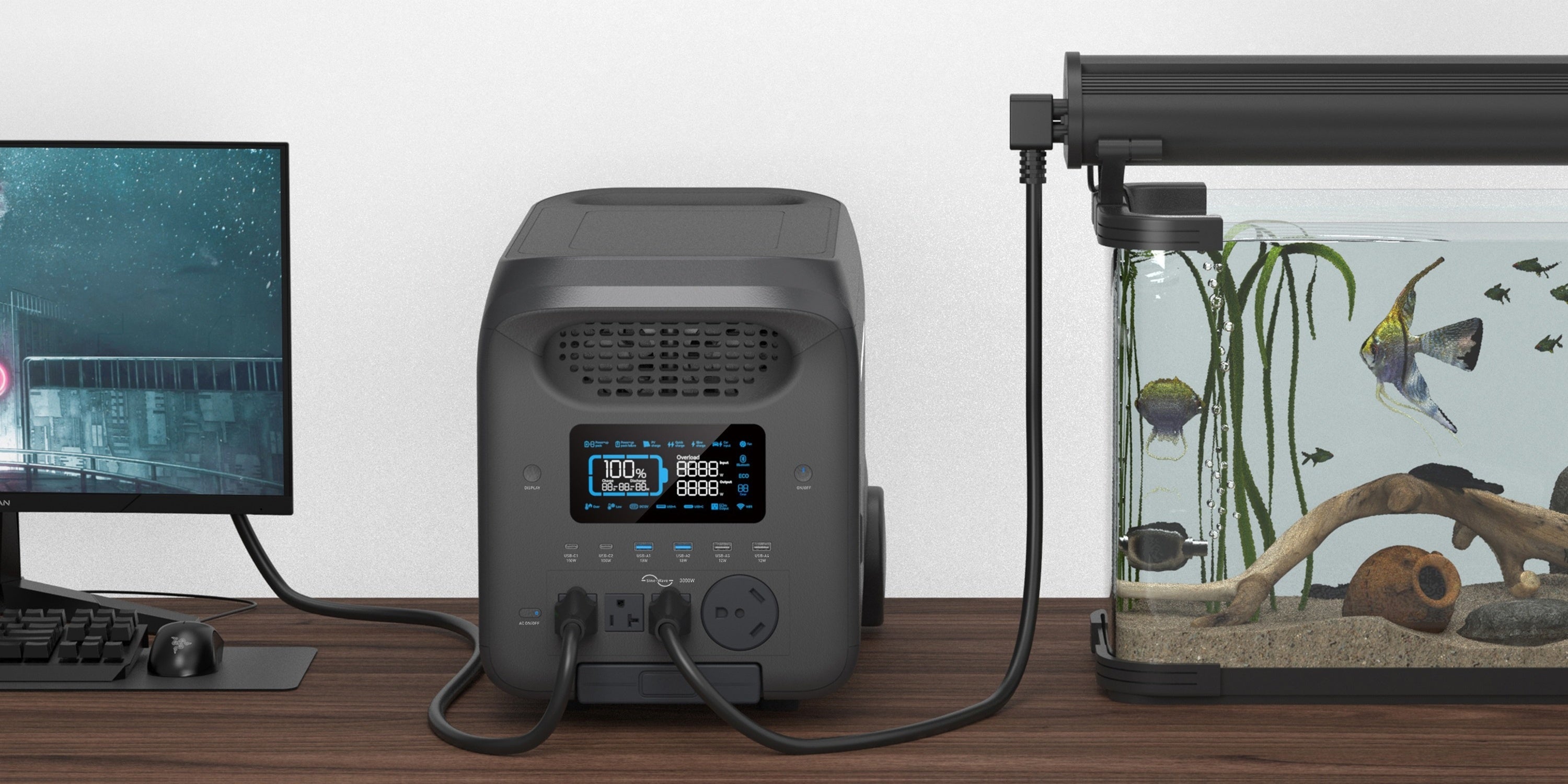 Advanced 3000W/1000W Solar Generator with Smart APP & Frequency Tracking - 1.6Hr Rapid Charge, LiFePO4 Battery for 10-Year Service, 30dB Ultra-Quiet Portable Power