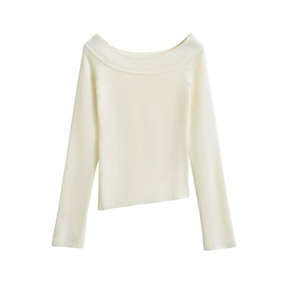One line off shoulder slanted shoulder elastic slim fit top