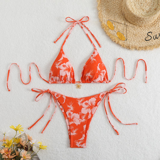 Sexy Reversible Bikini with Print and Neck Tie Women's Swimsuit
