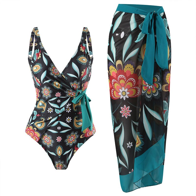 Lanswe Swimsuit  Women One Piece Swimwear Sexy Backless Women Bathing Suits Floral Bachelorette Party Cover Up Elegant