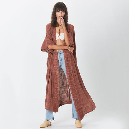 Beach Cover Ups Bamboo Fabric Women's Bathing Suit Oversized Beach Dress New Lace Cardigan Loose Sunscreen Swimwears
