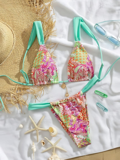 European Women's New Split Sexy Paisley Print Bikini Swimwear Export Bikini