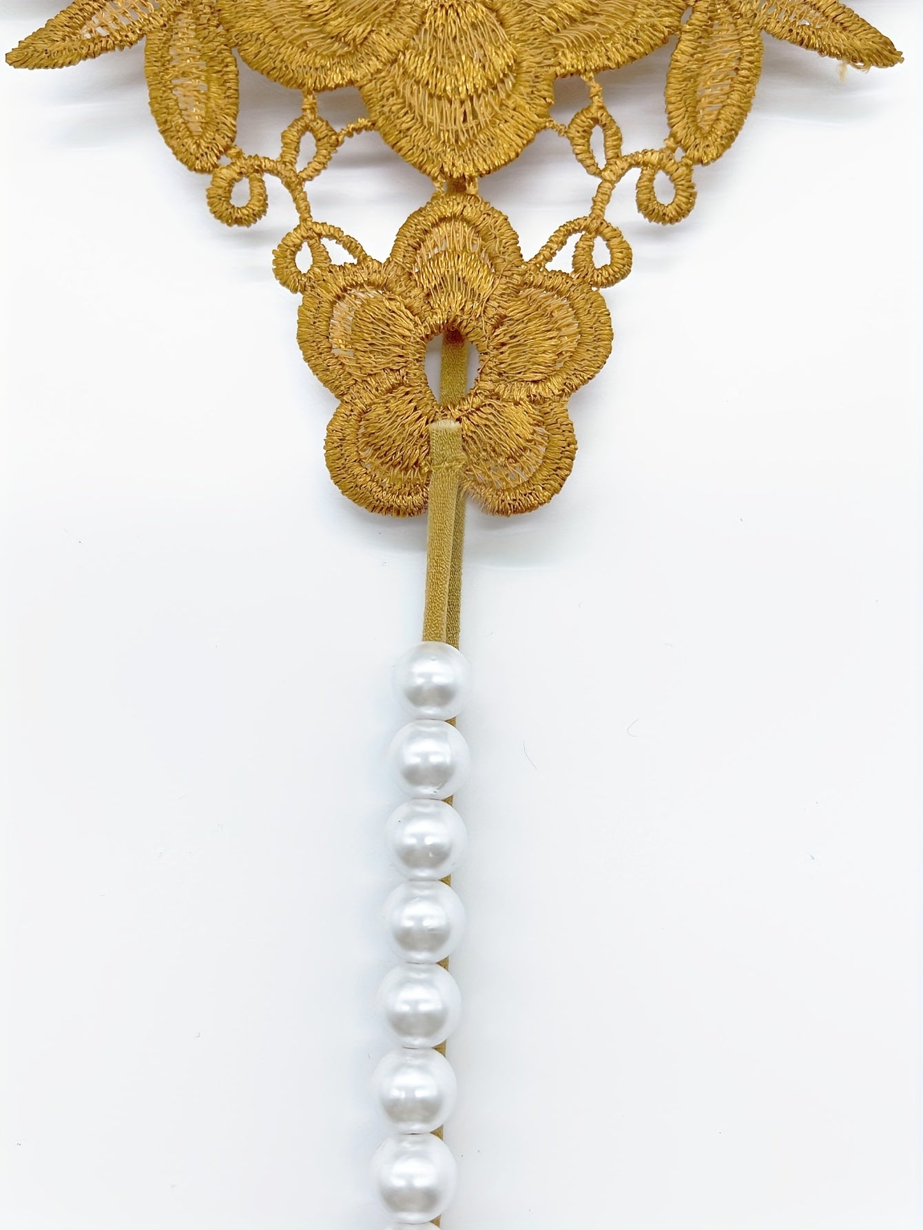 Floral Embroidery Thong, Hollow Out Faux Pearl Panties, Women's Sexy Lingerie & Underwear