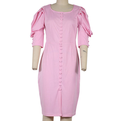 Woman Square-neck Bubble Sleeve Temperament Dress