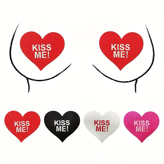 1 Pair Women'S Sexy Nipple Covers - Kiss Me Heart Design, Soft Stretchy Fabric, 4 Colors (Black/Red/Beige/Pink) - Lingerie & Underwear Accessories for Intimate Occasions, Nipple Covers for Lingerie, Playful Design, Comfortabl
