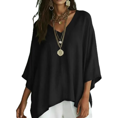 Womens Loose Solid-Colored Top Casual Comfortable All-Match T-Shirt