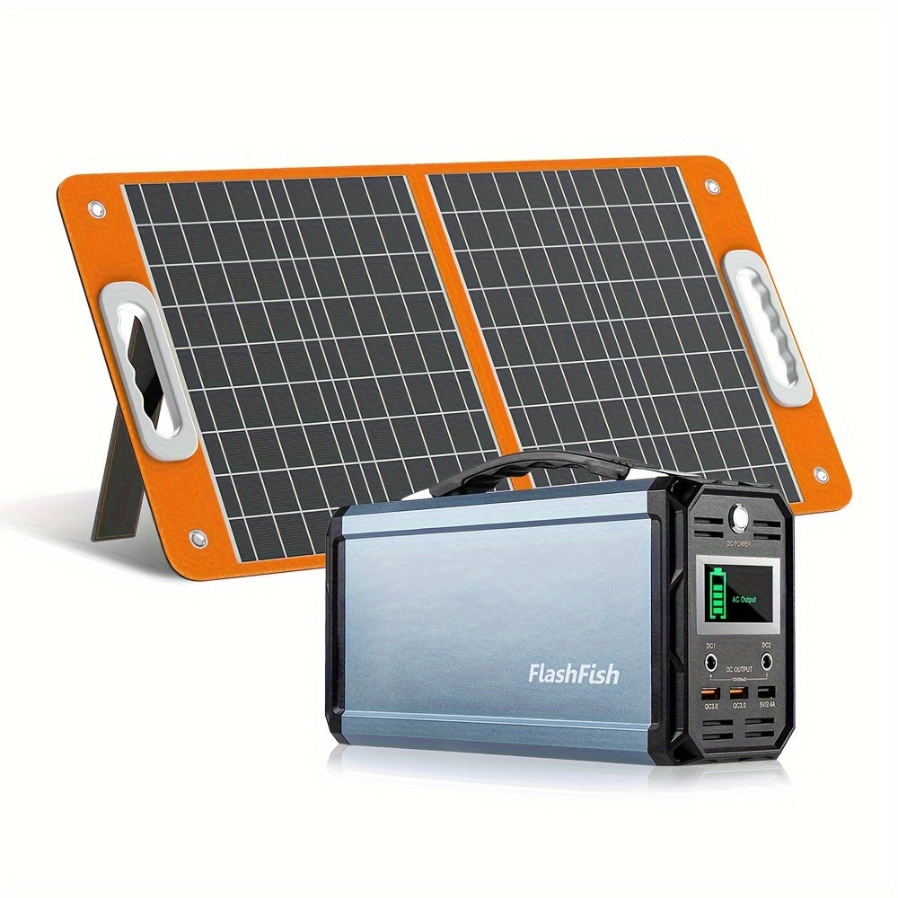 300W Solar Generator, FlashFish 60000mAh Portable Power Station Camping Potable Generator With 60W 18V Portable Solar Panel, Flashfish Foldable Solar Charger With 5V USB 18V DC Output