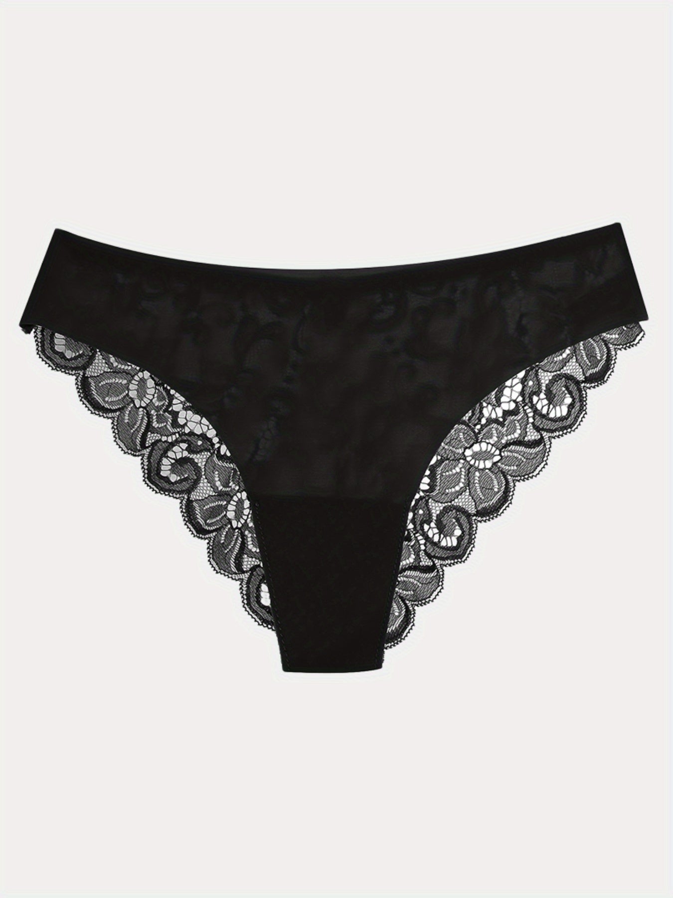 6pcs Contrast Lace Briefs, Comfy & Seamless Scallop Trim Intimates Panties, Women's Lingerie & Underwear