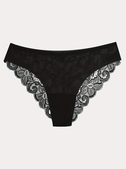 6pcs Contrast Lace Briefs, Comfy & Seamless Scallop Trim Intimates Panties, Women's Lingerie & Underwear