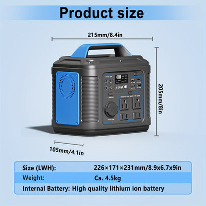 Portable Power Station, 300W 296Wh Solar Generator Quick Charge/ 110V AC Outlets/DC Ports And LED Flashlight, Lithium Battery Backup For Home Outdoor Travel Camping Blackout Blue