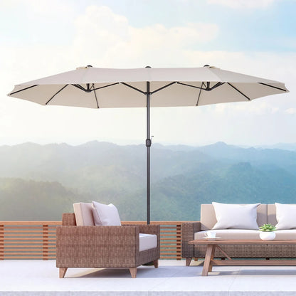 15ft Patio Umbrella Double-Sided Outdoor Market Extra Large Umbrella With Crank Handle For Deck, Lawn, Backyard And Pool, Cream White