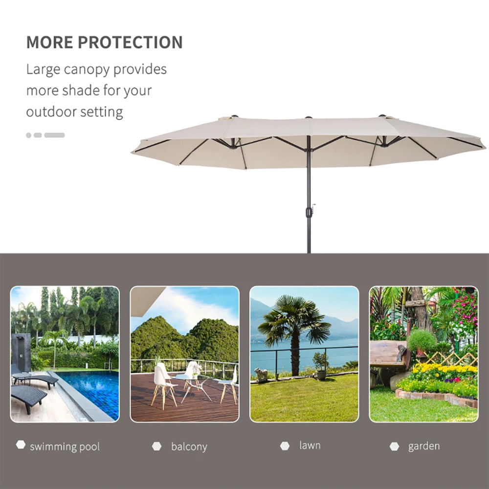 15ft Patio Umbrella Double-Sided Outdoor Market Extra Large Umbrella With Crank Handle For Deck, Lawn, Backyard And Pool, Cream White