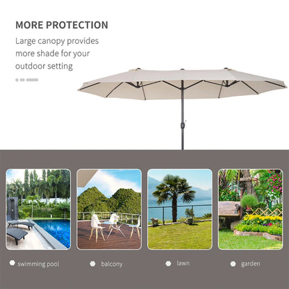 15ft Patio Umbrella Double-Sided Outdoor Market Extra Large Umbrella With Crank Handle For Deck, Lawn, Backyard And Pool, Cream White