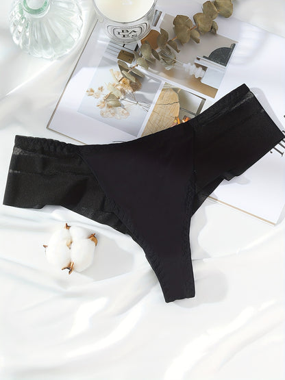 5pcs Seamless Mesh Thongs, Comfy Stretchy Contrast Intimates Panties, Women's Lingerie & Underwear