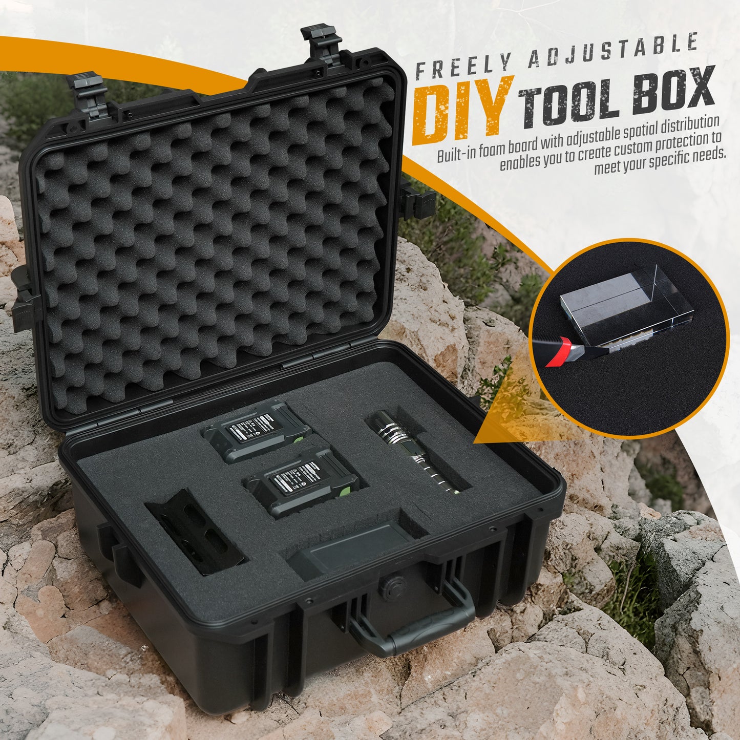 18.9x16.5x8.7 Inch Hard Case, Portable Weather Waterproof Protective Camera Case With Customizable Foam, Fit Use Of Drones, Camera, Equipments, Black, Upgraded