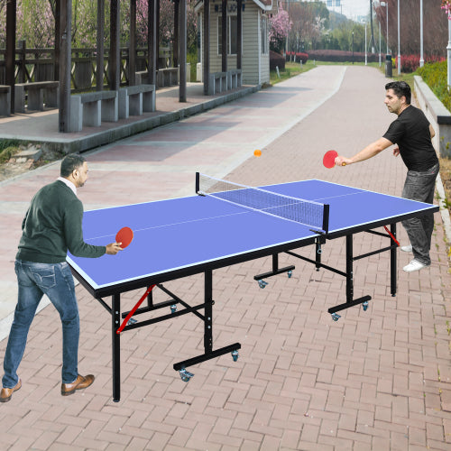 8ft Mid-Size Table Tennis Table Foldable & Portable Ping Pong Table Set For Indoor Games With Net, 2 Table Tennis Paddles And 3 Balls
