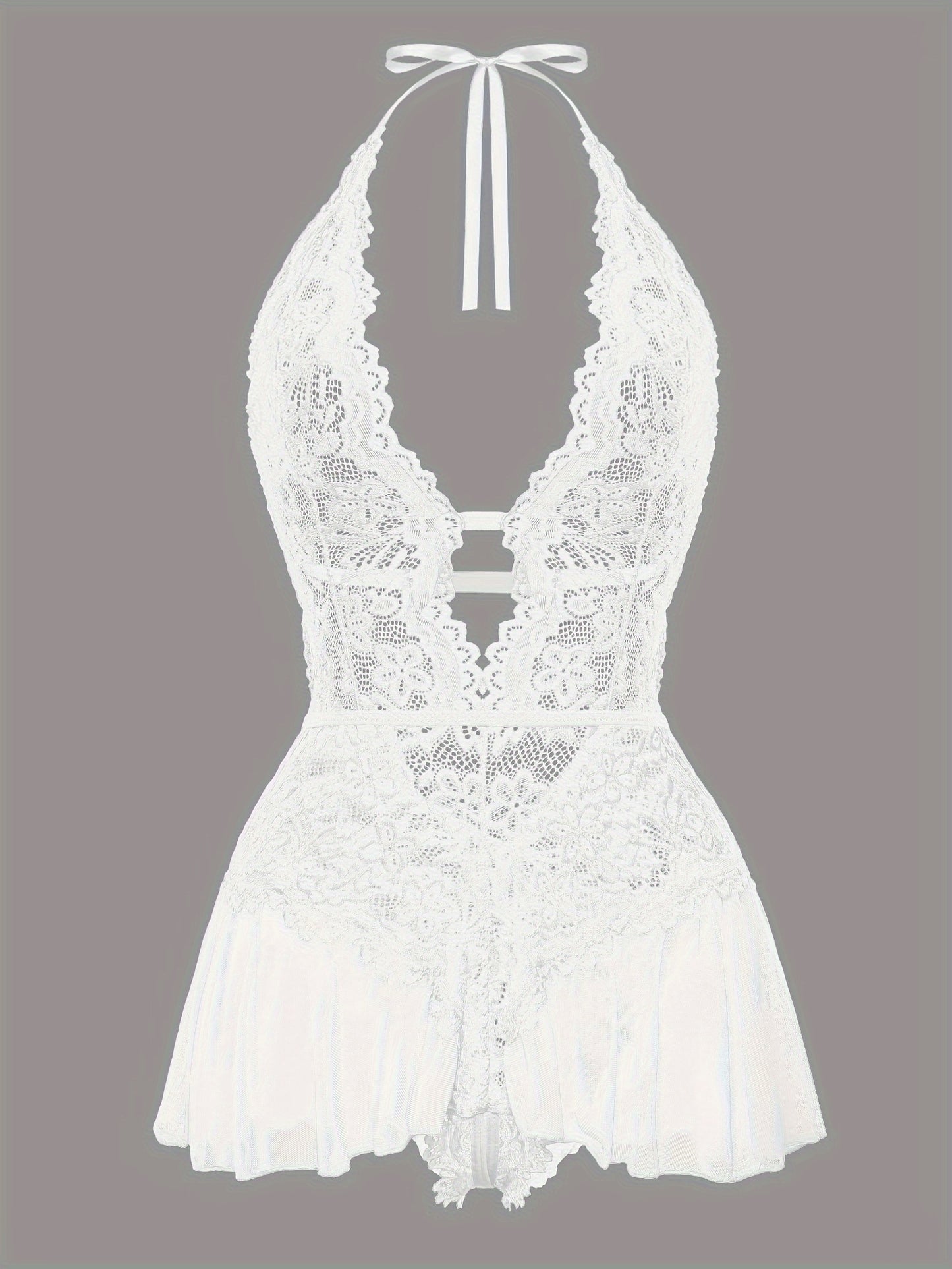 Sultry Floral Lace Teddy Bodysuit - Teddies with Halter Strappy Backless Open Crotch Design, Sexy Women's Lingerie & Underwear for Romantic Nights Out