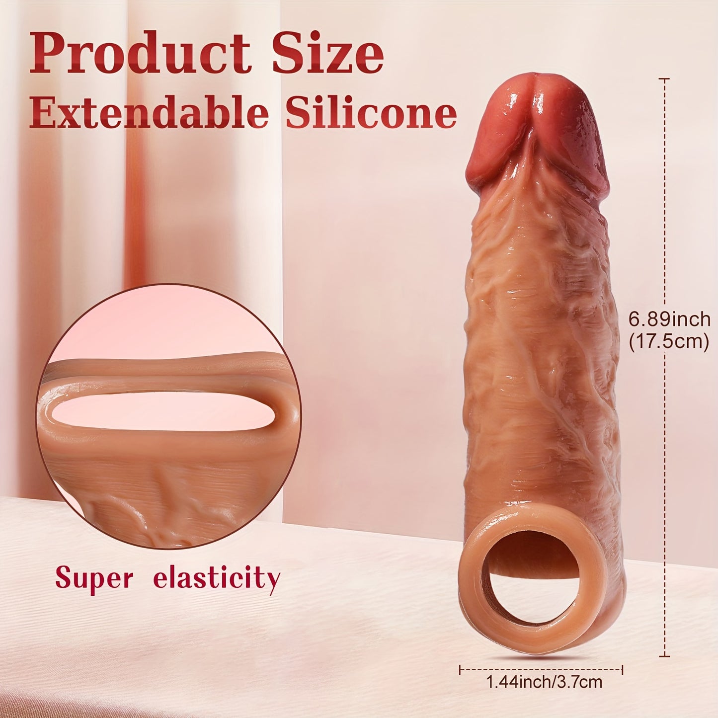 1pc 6.89inch Penis Sleeve, Waterproof, Skin-friendly Silicone, Reusable Dildo Penis Sleeve Extender, Realistic Textured Cock Extender Body-Safe Stretchy Soft Material Cock Enlarger Applicative For Men And Couple