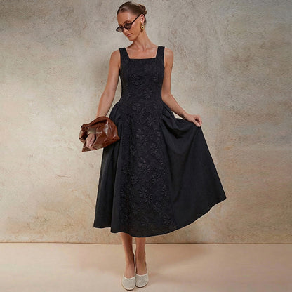 Embroidered Sleeveless Dress Mid-Length Women's Dress