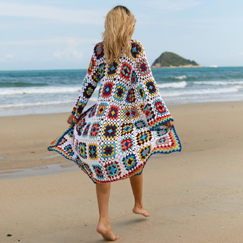 New crochet Bikini Swimwear Cover-ups Elegant Kimono Dress Tunic Women Beach Wear Swim Suit Cover up