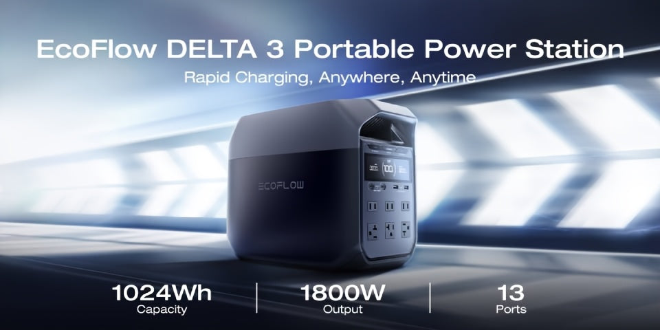 ECOFLOW DELTA 3 Portable Power Station & 20W GaN Charger Solar Generator - 1024Wh LiFePO4 Battery, 1800W Output, 56-Min Fast Charge, Dual-Power (Battery/), 10-Year Durability for Home Backup, Outdoors, RV, Camping - Compatibl