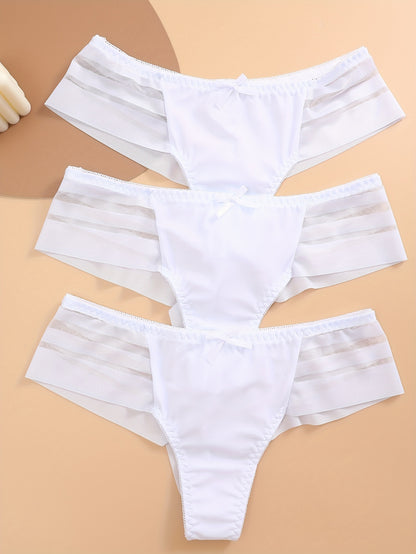 3pcs Mesh Stitching Thongs, Soft & Comfy Stretchy Intimates Panties, Women's Lingerie & Underwear