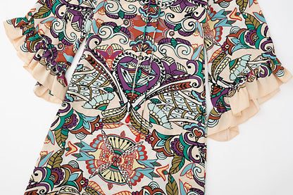 Ladies Dress Layered Decorative Print Midi Dress