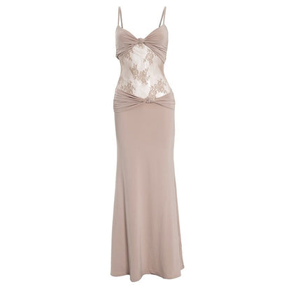 Strap Dress Lace Transparent Slimming Long Dress