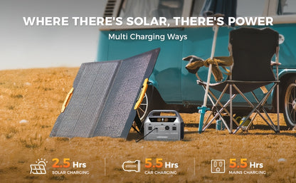 UDPOWER Portable Solar Generator - 1200W, 800W, 400W Options, AC Outlet, 2 DC & 3 USB Ports, Backup Battery for Outdoor Trips, Camping & Emergency, Outdoor Power Station | Modern Power Station | Durable Power Source, Portable