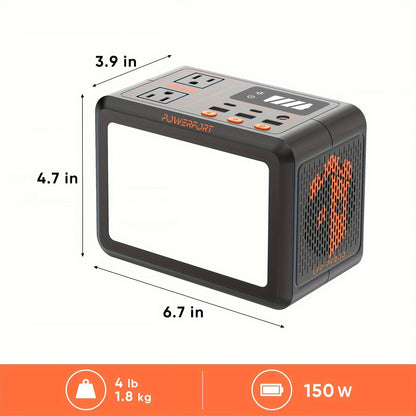 Portable Power Station 150W Small Solar Generator With LiFePo4 Battery 99Wh (LFP), PD18W, USB QC3.0, 2 110V AC Outlet, Outdoor LED For CPAP Home Camping Emergency Backup