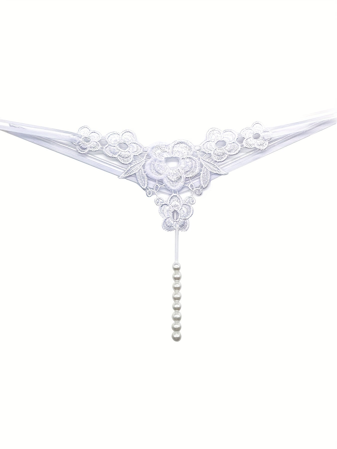 Floral Embroidery Thong, Hollow Out Faux Pearl Panties, Women's Sexy Lingerie & Underwear