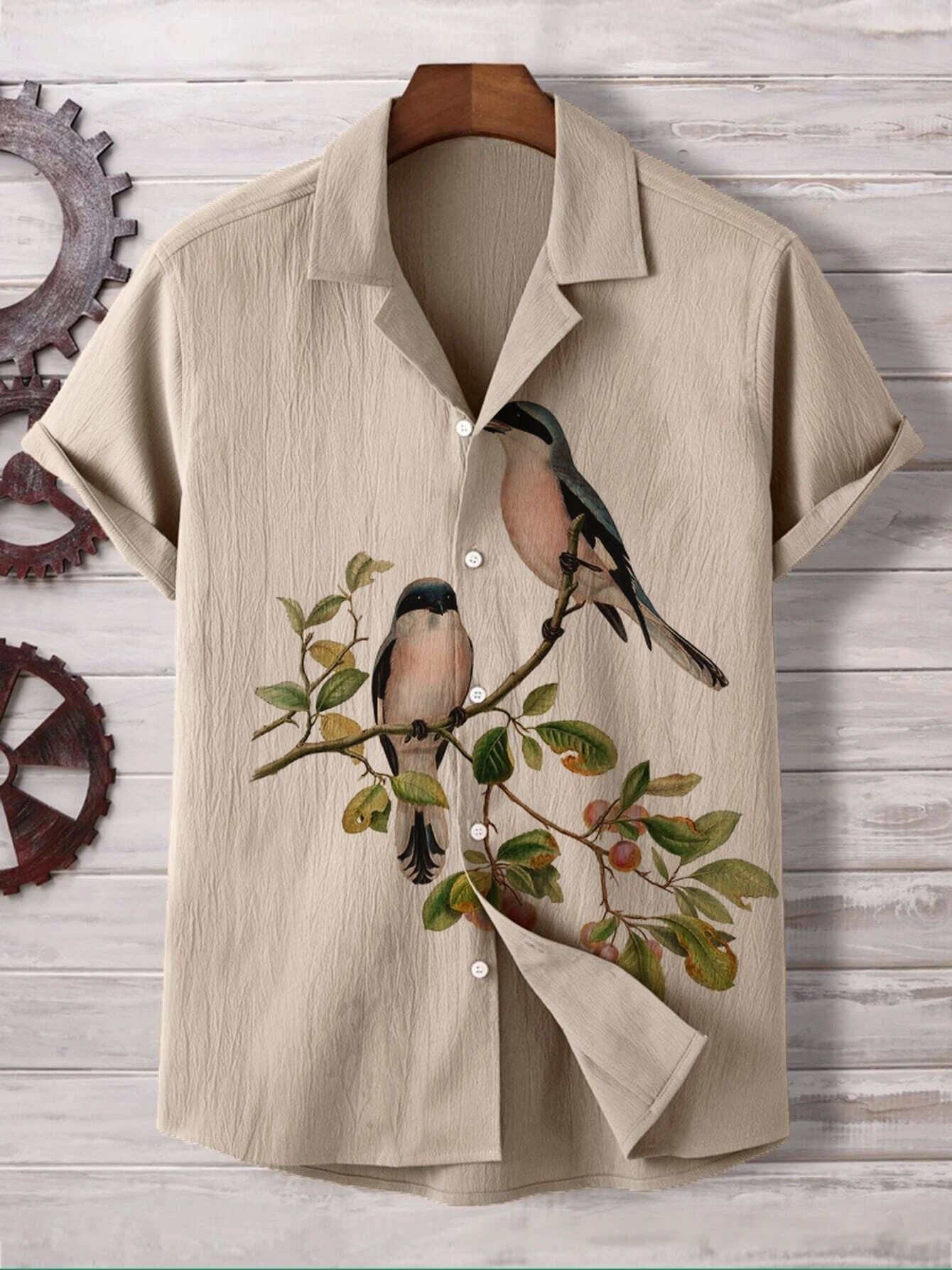 Comfortable Four-Way Stretch Wave-Print Short-Sleeve Cuban-Neck Shirt