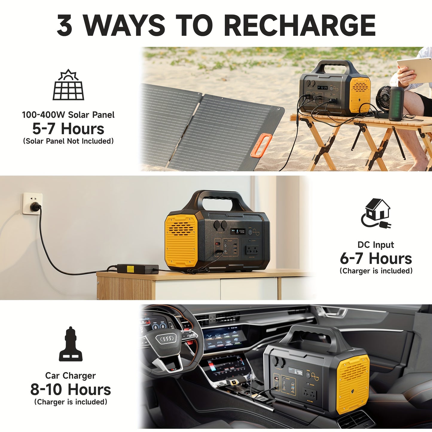 Portable Power Station For Camping 1000W, 1075Wh LiFePO4 Battery-Powered Generator With 1000W AC Outlets, 100W PD, USB, 9 Output Ports, Solar Generator For Camping Gear, Survival Gear, Home Backup, Outdoor Adventures, And Eme